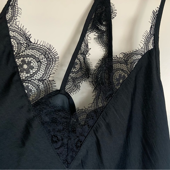 Free People Lace Satin Cami Tank Top Black Whimsigoth Y2K Goth XS - Picture 10 of 13